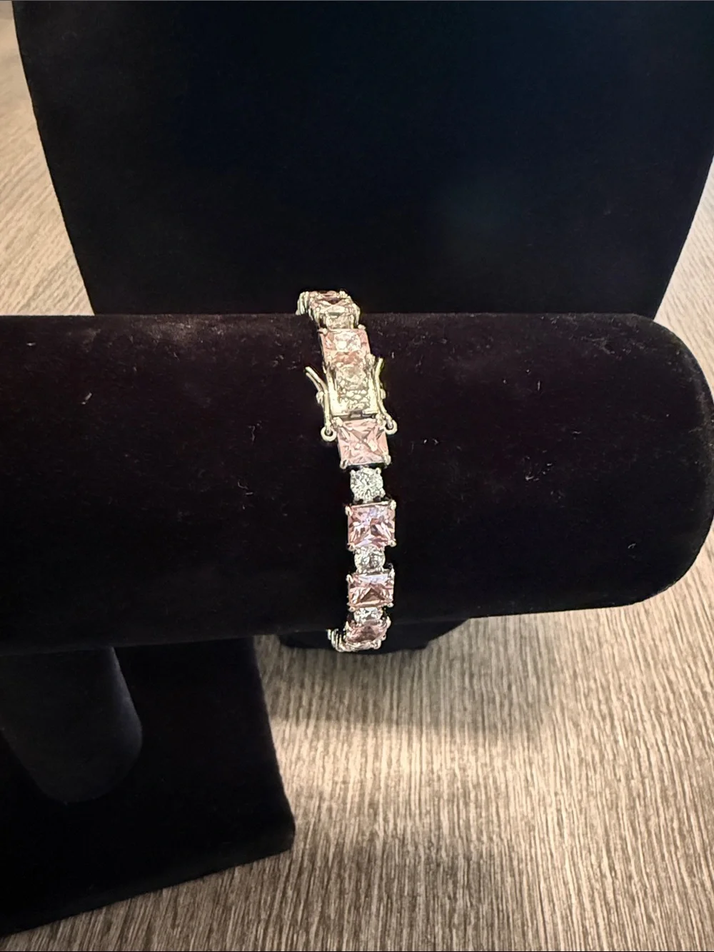 Avon Silver-Tone Bracelet with Pink Square Stones